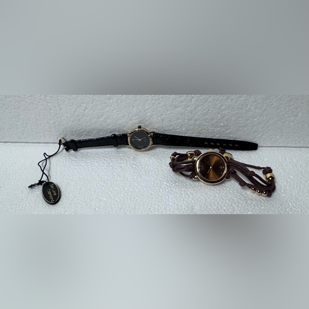 DIAMOND QUARTZ Black and Brown Bracelet Watch.